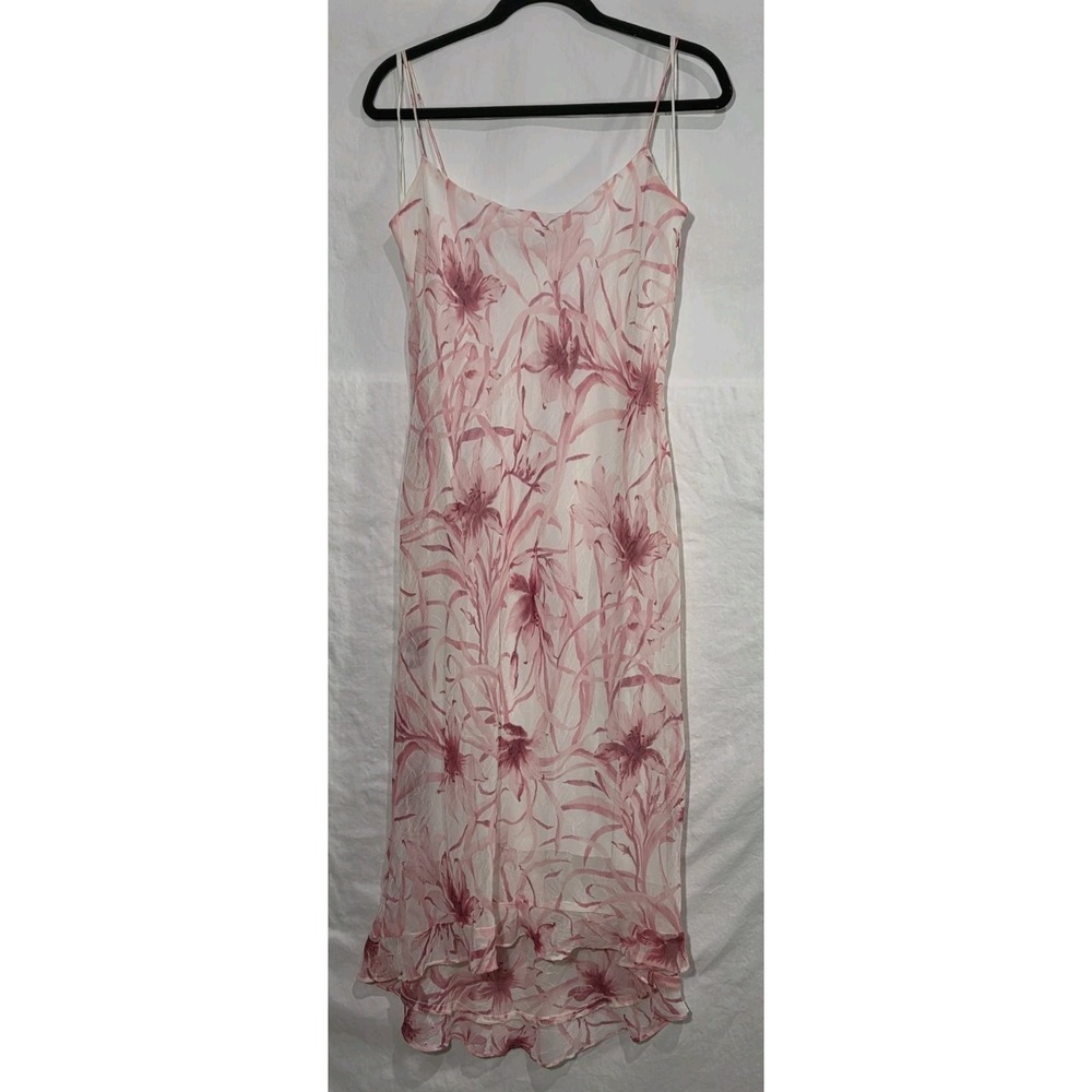 Y2K Alyn‎ Paige Floral Chiffon Dress High Low Midi Romantic Coquette Pink 11/12
